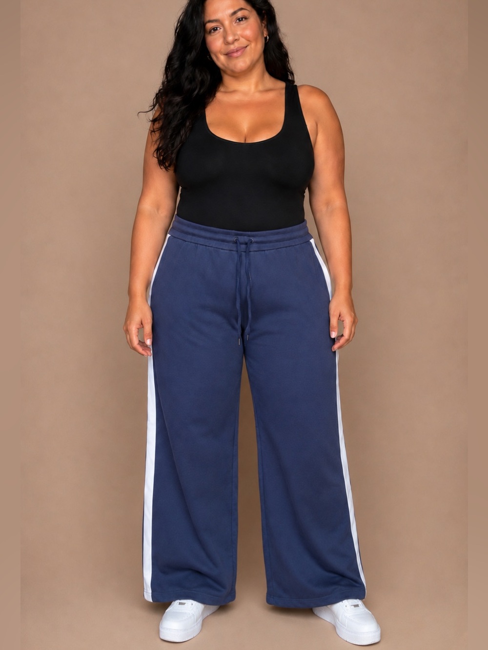 all in motion Navy Wide-Leg Sweatpants with White Side Stripes